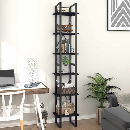 Libreria a 6 Ripiani Nera 40x30x210 cm in Legno Multistrato