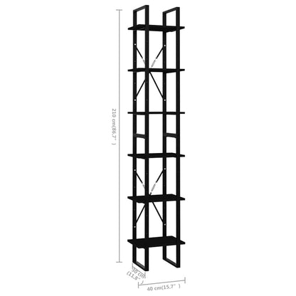 Libreria a 6 Ripiani Nera 40x30x210 cm in Legno Multistrato