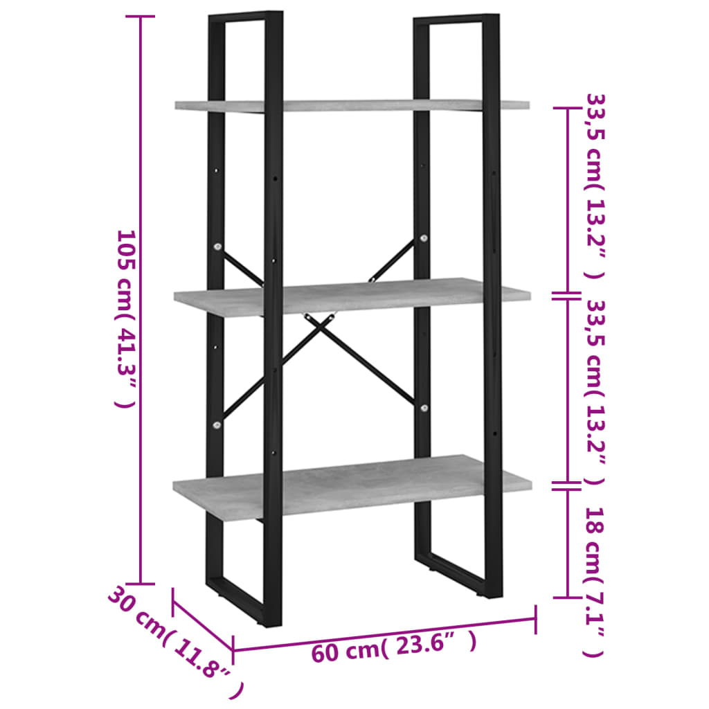 Scaffale Grigio Cemento 60x30x105 cm in Legno Multistrato | homemem39