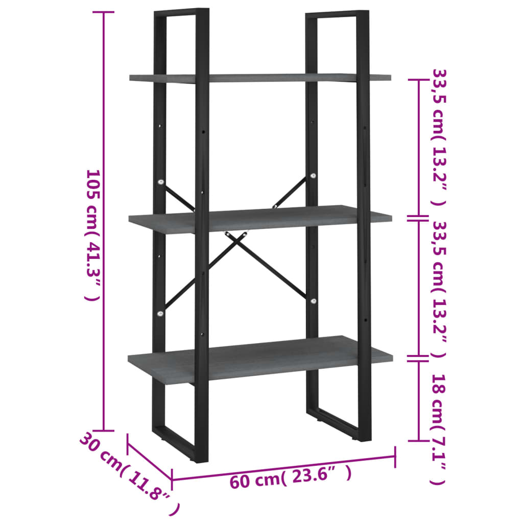 Scaffale Grigio 60x30x105 cm in Legno Massello di Pino | homemem39