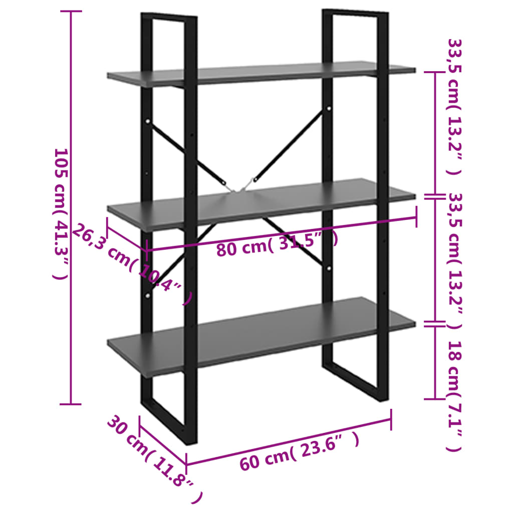 Libreria Grigia 80x30x105 cm in Legno Multistrato | homemem39