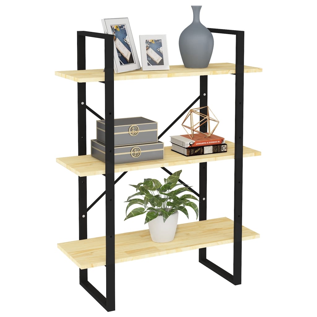 Libreria a 3 Ripiani 80x30x105 cm in Legno Massello di Pino