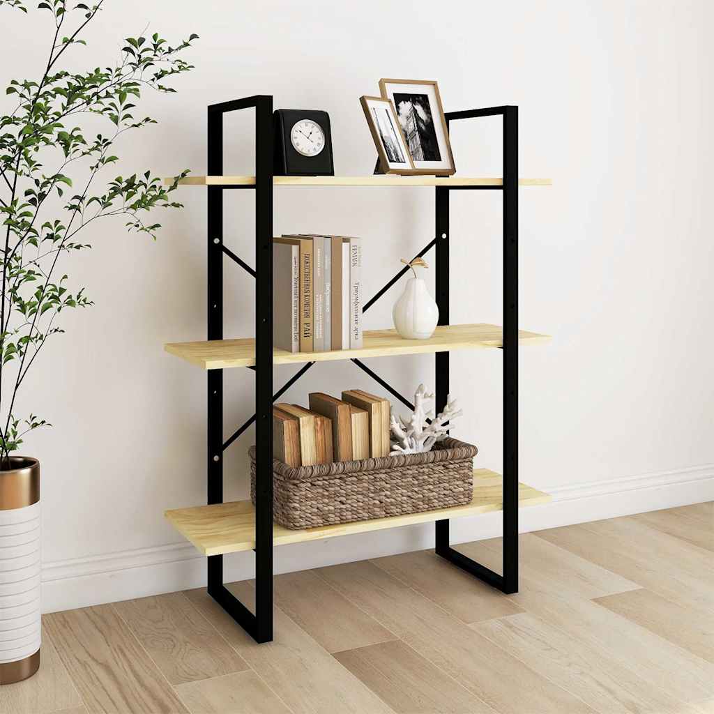 Libreria a 3 Ripiani 80x30x105 cm in Legno Massello di Pino