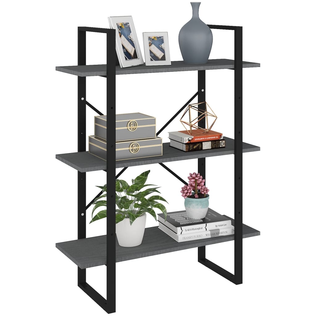 Libreria a 3 Ripiani Grigia 80x30x105 cm in Massello di Pino | homemem39