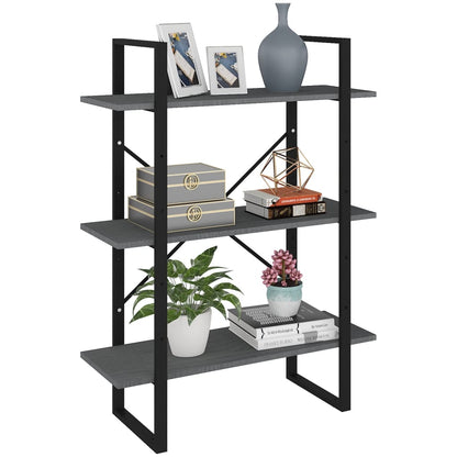 Libreria a 3 Ripiani Grigia 80x30x105 cm in Massello di Pino | homemem39