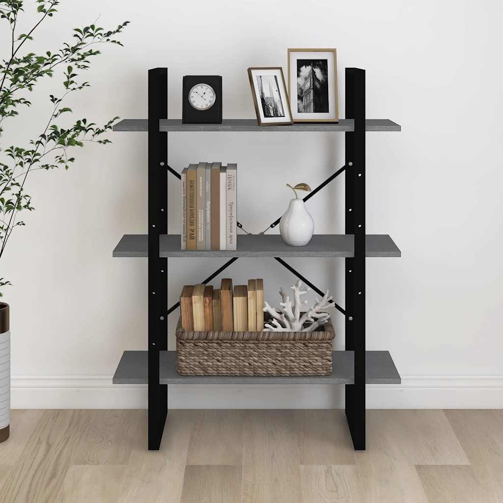 Libreria a 3 Ripiani Grigia 80x30x105 cm in Massello di Pino