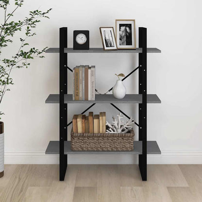 Libreria a 3 Ripiani Grigia 80x30x105 cm in Massello di Pino