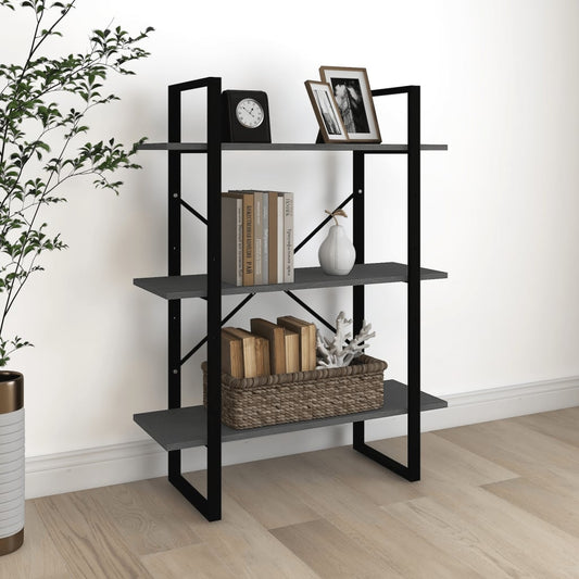 Libreria a 3 Ripiani Grigia 80x30x105 cm in Massello di Pino | homemem39