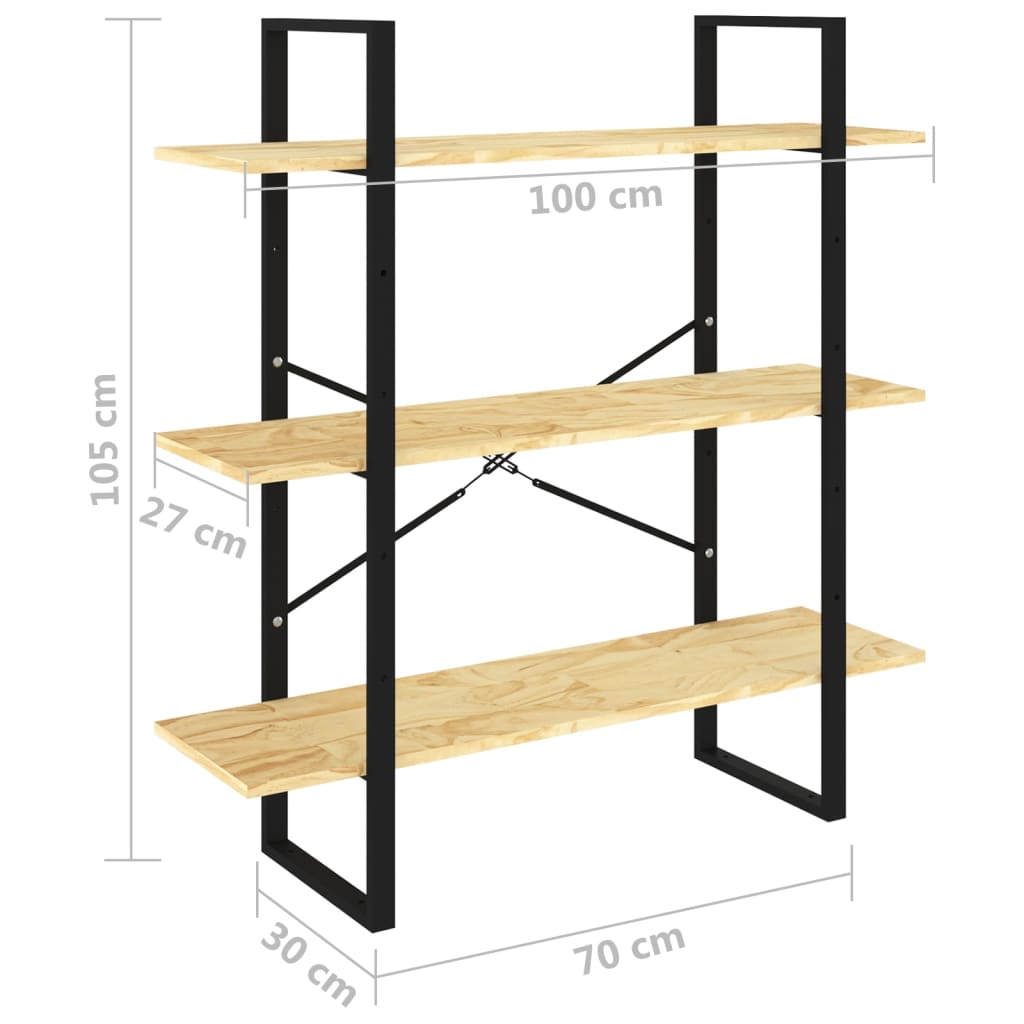 Libreria a 3 Ripiani 100x30x105 cm in Legno Massello di Pino | homemem39