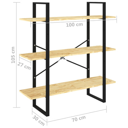 Libreria a 3 Ripiani 100x30x105 cm in Legno Massello di Pino | homemem39