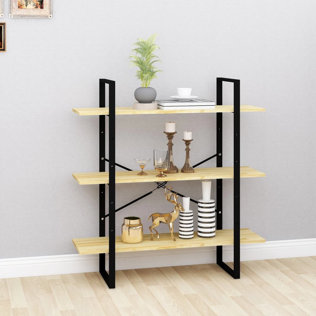 Libreria a 3 Ripiani 100x30x105 cm in Legno Massello di Pino | homemem39