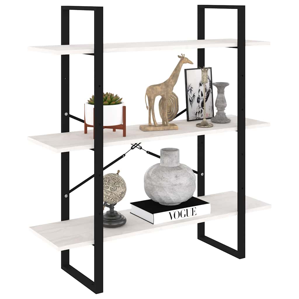 Libreria a 3 Ripiani Bianca 100x30x105 cm in Massello di Pino | homemem39