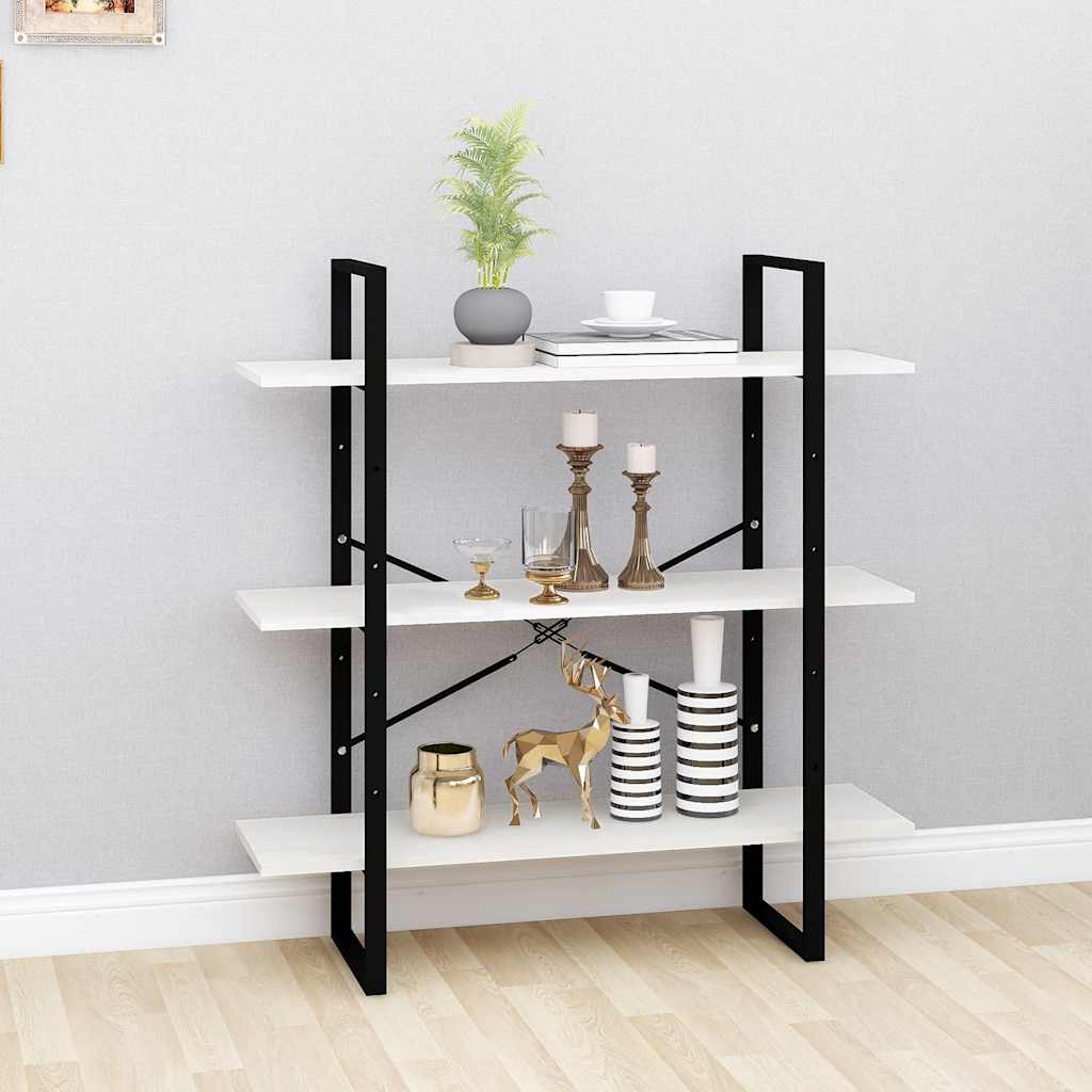 Libreria a 3 Ripiani Bianca 100x30x105 cm in Massello di Pino | homemem39