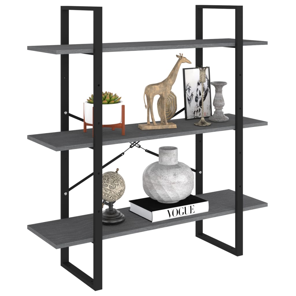 Libreria a 3 Ripiani Grigia 100x30x105 cm in Massello di Pino | homemem39