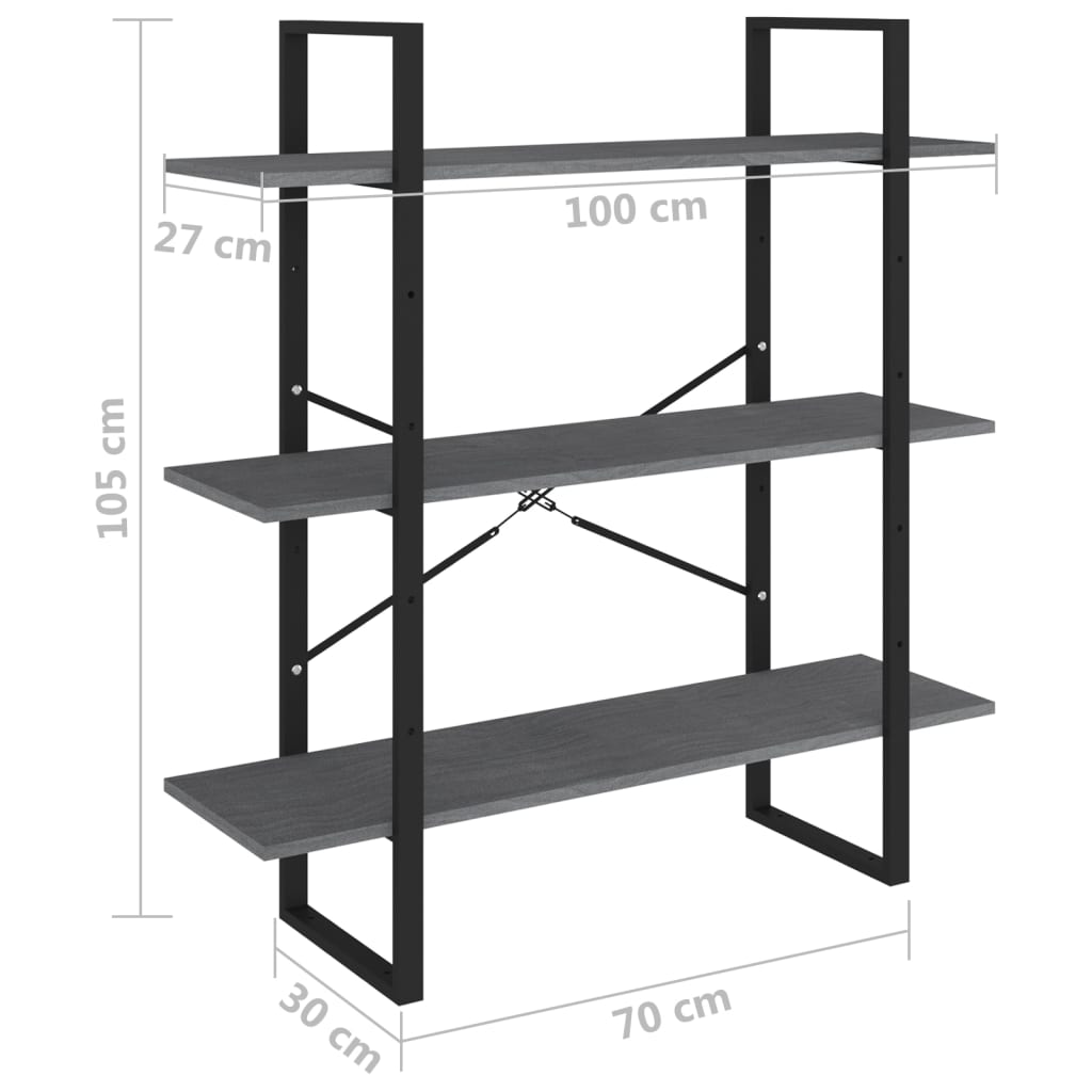 Libreria a 3 Ripiani Grigia 100x30x105 cm in Massello di Pino | homemem39