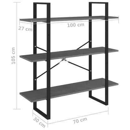 Libreria a 3 Ripiani Grigia 100x30x105 cm in Massello di Pino | homemem39