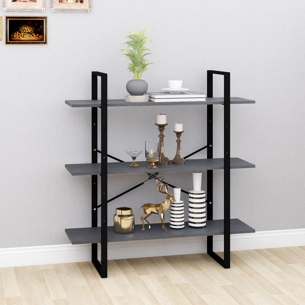 Libreria a 3 Ripiani Grigia 100x30x105 cm in Massello di Pino | homemem39