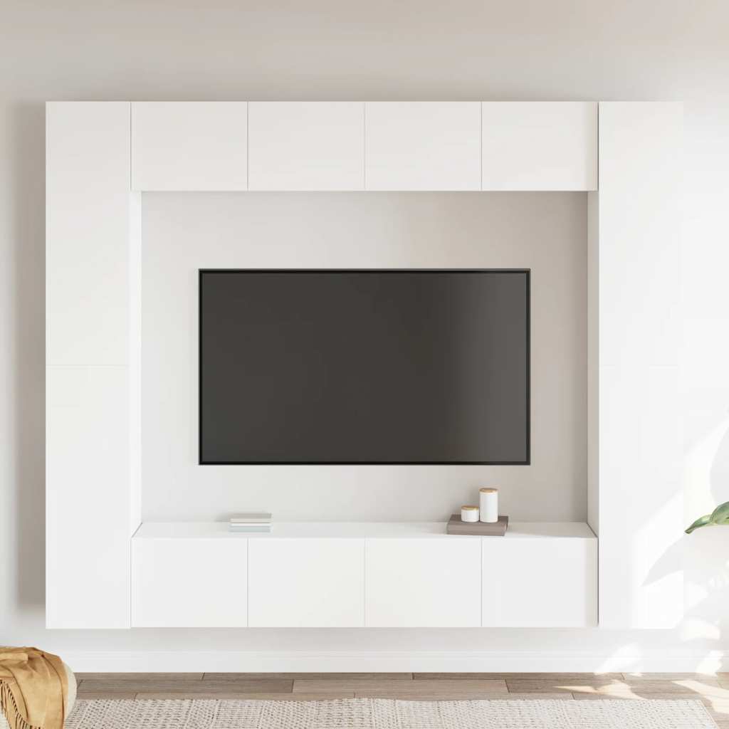 Set Mobili Porta TV 8 pz Bianco in Legno Multistrato