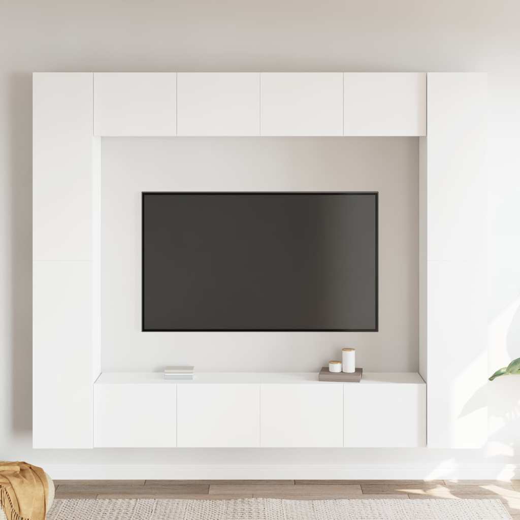 Set Mobili Porta TV 8 pz Bianco in Legno Multistrato