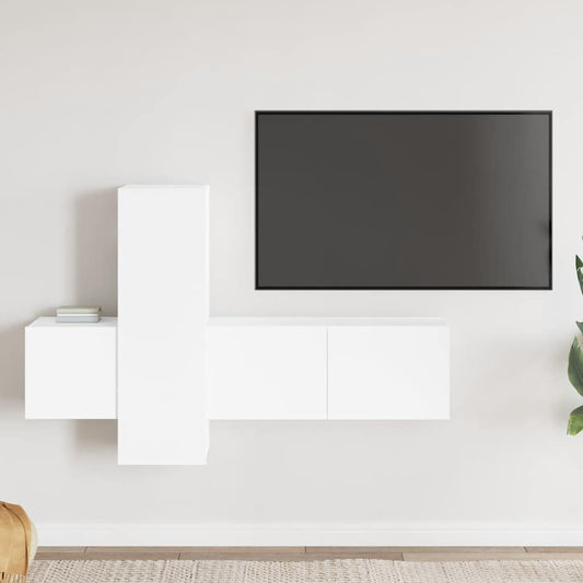 Set di Mobili Porta TV 3 pz Bianco in Legno Multistrato