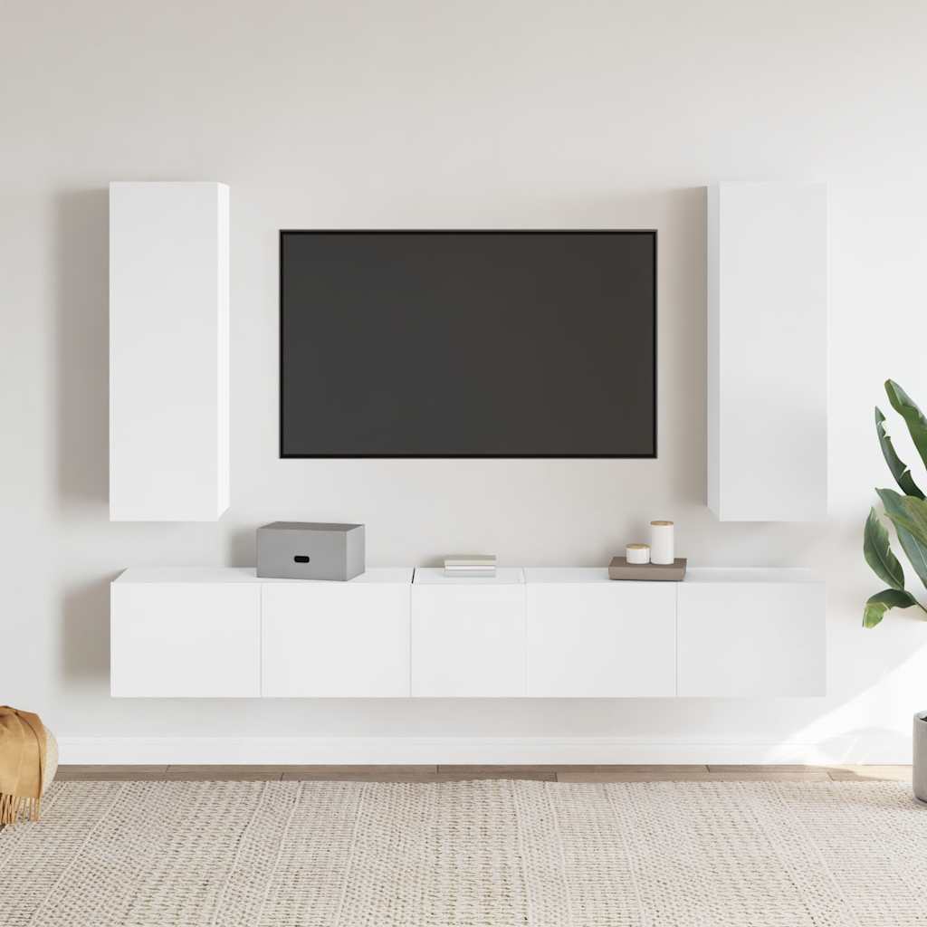 Set di Mobili Porta TV 5 pz Bianco in Legno Multistrato