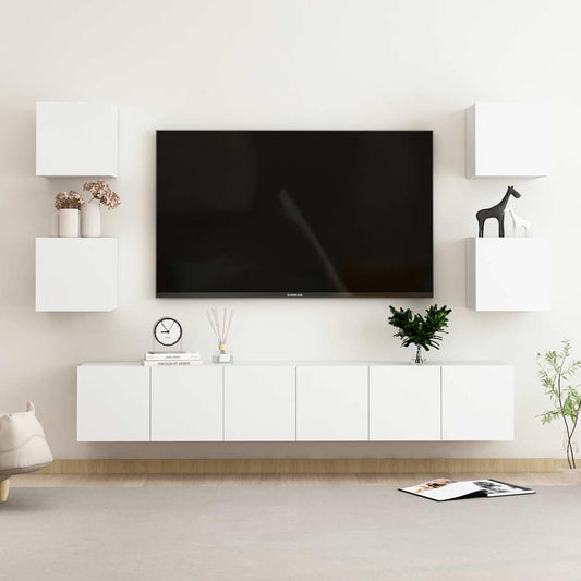 Set di Mobili Porta TV 7 pz Bianco in Legno Multistrato