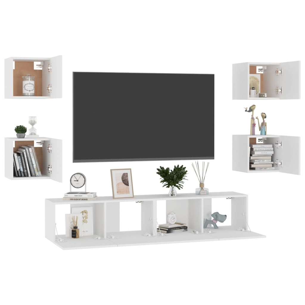 Set Mobili Porta TV 6 pz Bianco in Legno Multistrato | homemem39