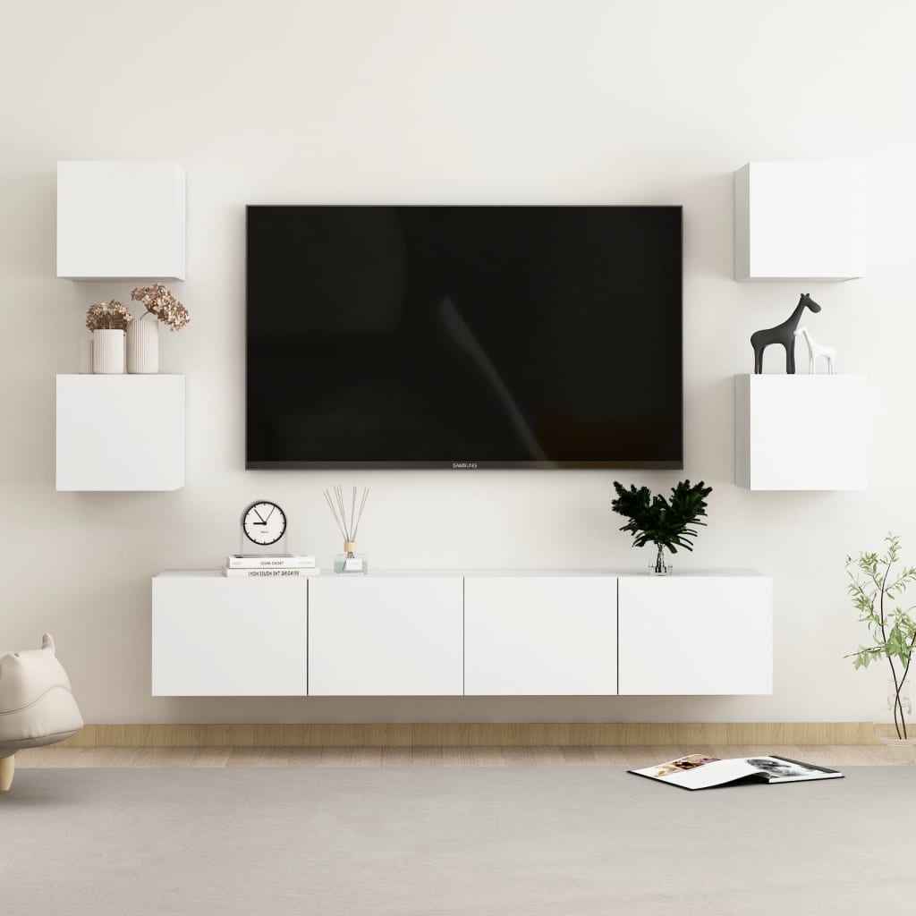Set Mobili Porta TV 6 pz Bianco in Legno Multistrato | homemem39