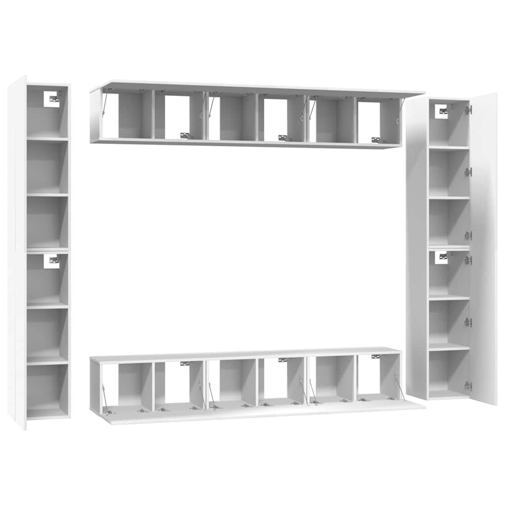 Set Mobili Porta TV 10 pz Bianco in Legno Multistrato