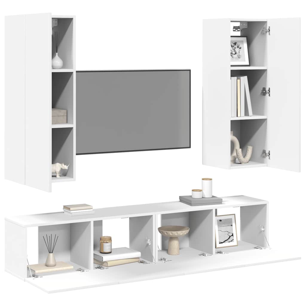 Set Mobili Porta TV 4 pz Bianco in Legno Multistrato