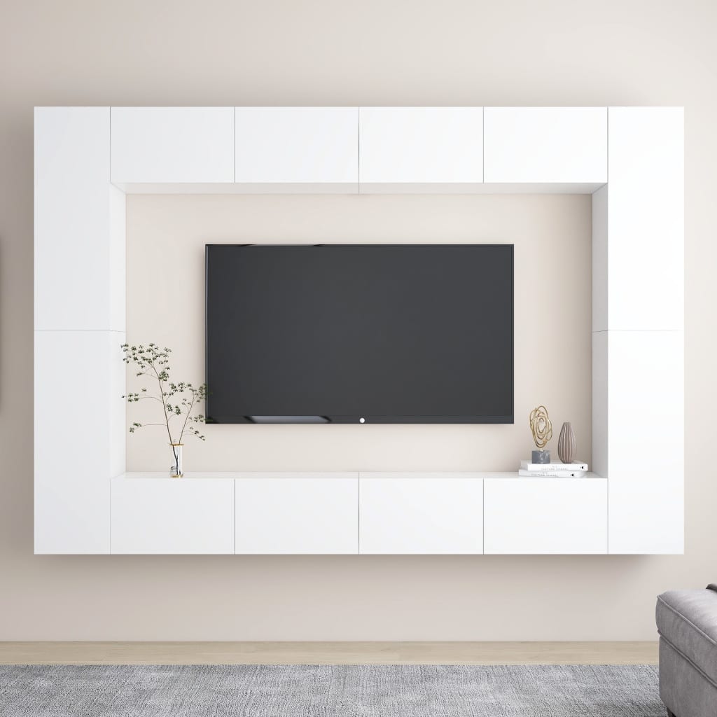 Set Mobili Porta TV 8 pz Bianco in Legno Multistrato