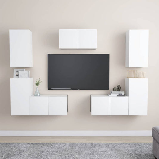 Set di Mobili Porta TV 7 pz Bianco in Legno Multistrato