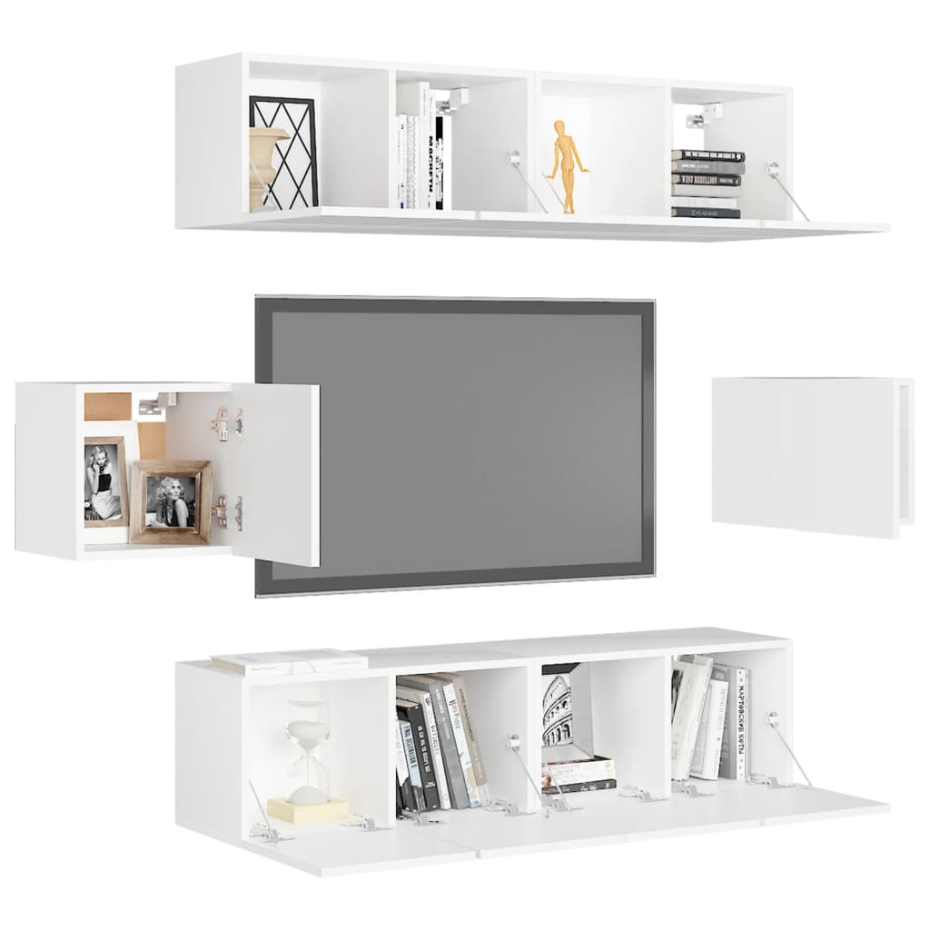 Set Mobili Porta TV 6 pz Bianco in Legno Multistrato | homemem39
