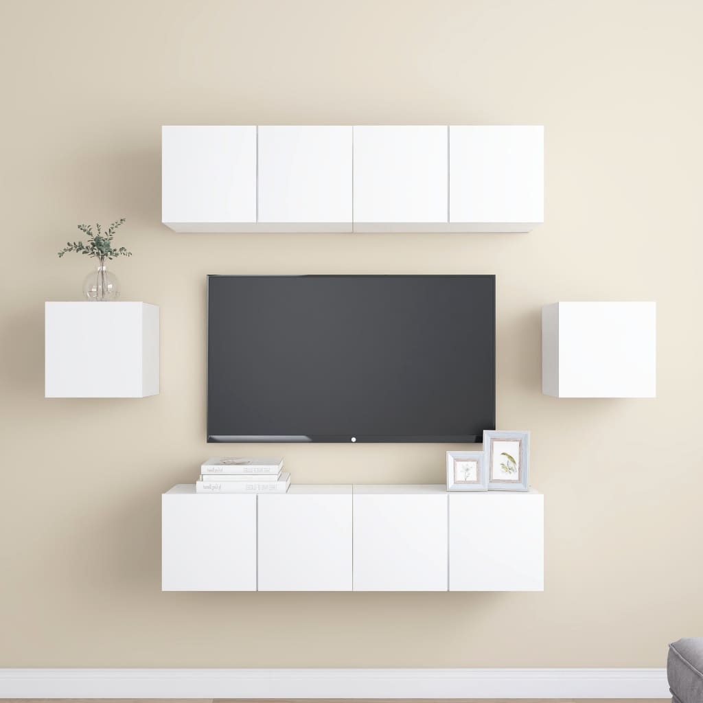 Set Mobili Porta TV 6 pz Bianco in Legno Multistrato | homemem39