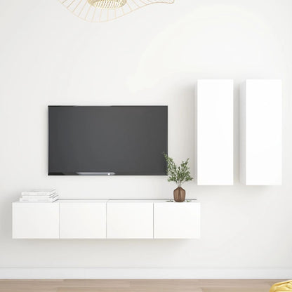 Set Mobili Porta TV 4 pz Bianco in Legno Multistrato