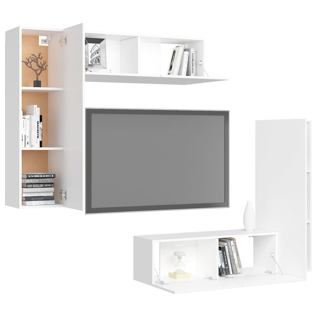 White 4-piece TV Stand Furniture Set in Multilayer Wood
