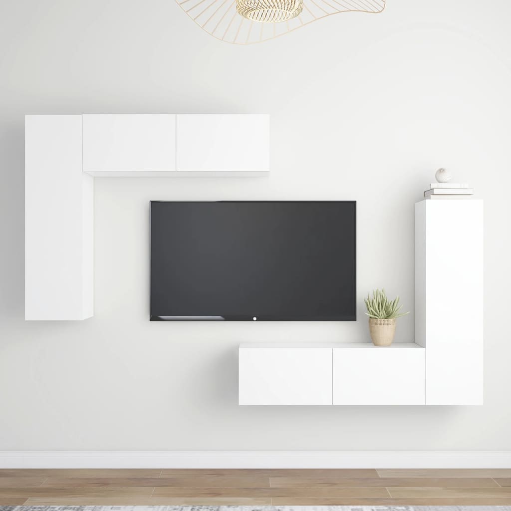 Set Mobili Porta TV 4 pz Bianco in Legno Multistrato