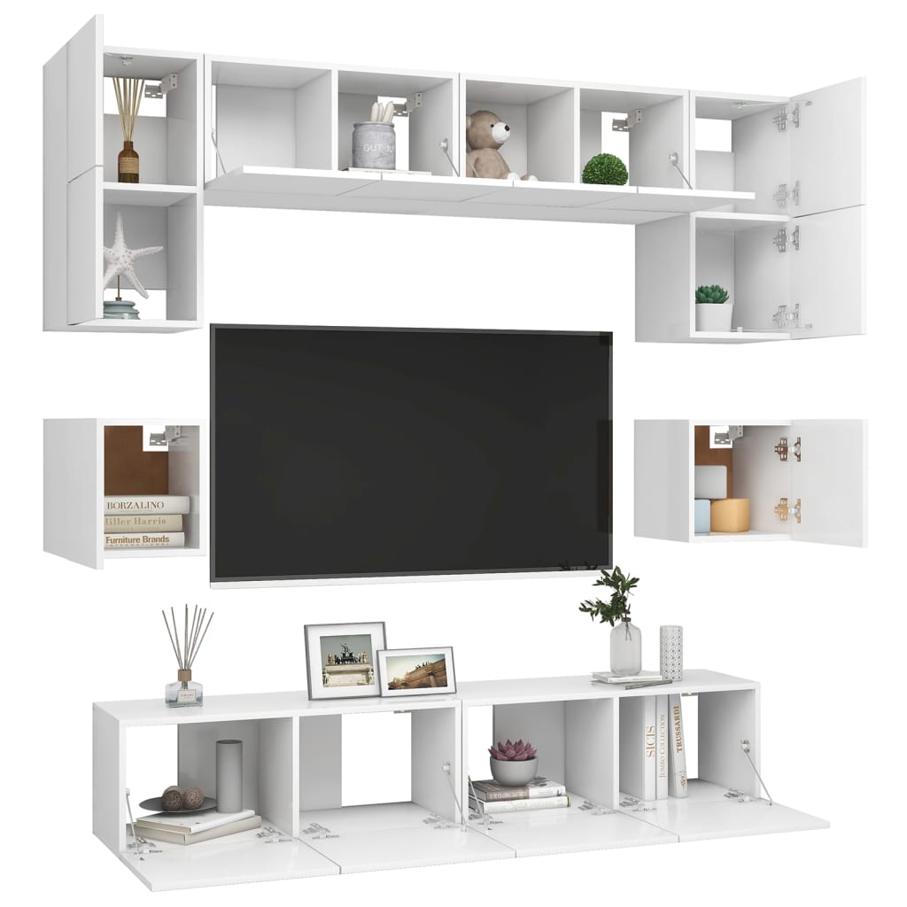 Set Mobili Porta TV 8 pz Bianco in Legno Multistrato | homemem39