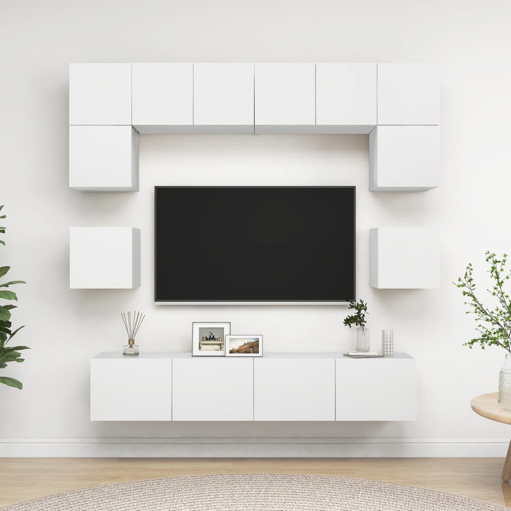 Set Mobili Porta TV 8 pz Bianco in Legno Multistrato | homemem39