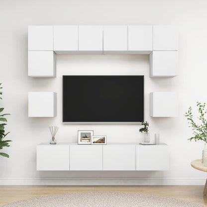 Set Mobili Porta TV 8 pz Bianco in Legno Multistrato | homemem39