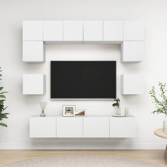 Set Mobili Porta TV 8 pz Bianco in Legno Multistrato | homemem39