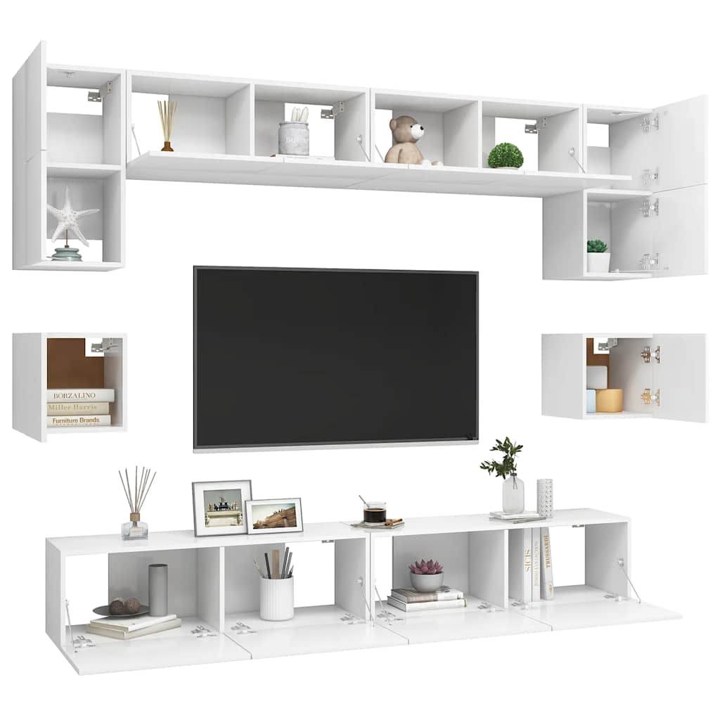 Set Mobili Porta TV 8 pz Bianco in Legno Multistrato | homemem39