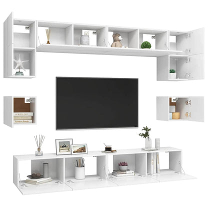 Set Mobili Porta TV 8 pz Bianco in Legno Multistrato | homemem39