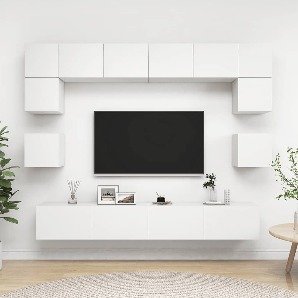 Set Mobili Porta TV 8 pz Bianco in Legno Multistrato | homemem39