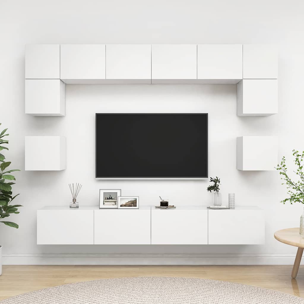 Set Mobili Porta TV 8 pz Bianco in Legno Multistrato