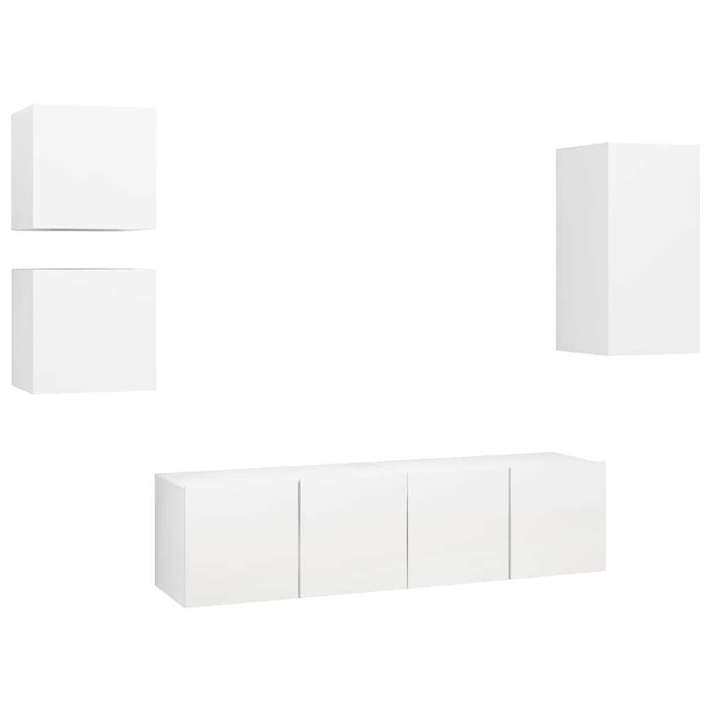 Set di Mobili Porta TV 5 pz Bianco in Legno Multistrato