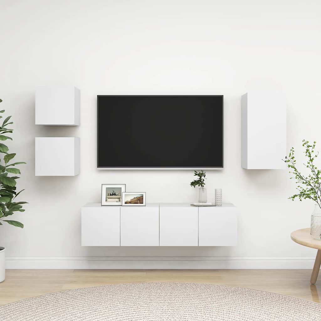 Set di Mobili Porta TV 5 pz Bianco in Legno Multistrato