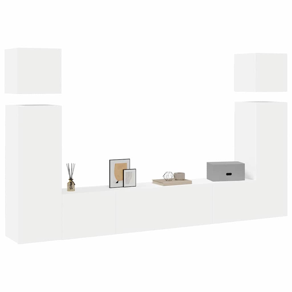 Set Mobili Porta TV 8 pz Bianco in Legno Multistrato