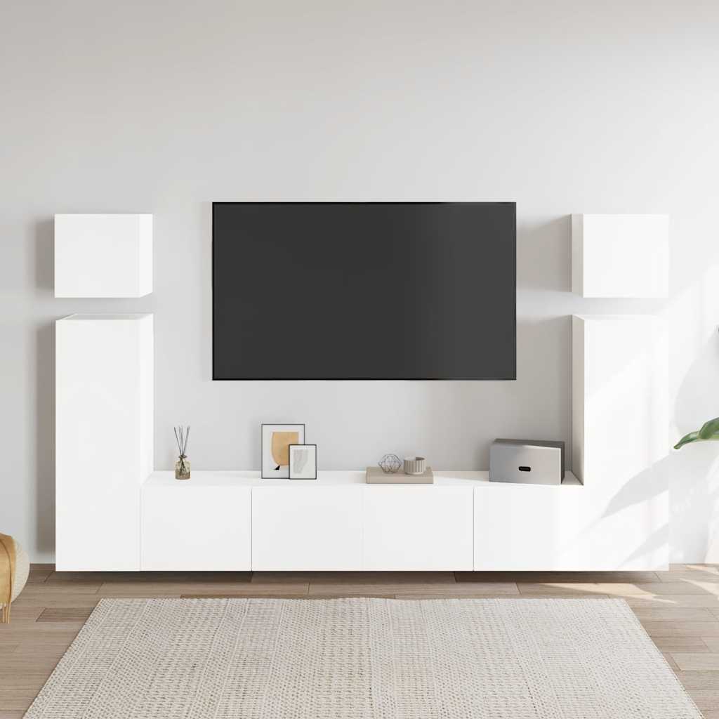 Set Mobili Porta TV 8 pz Bianco in Legno Multistrato