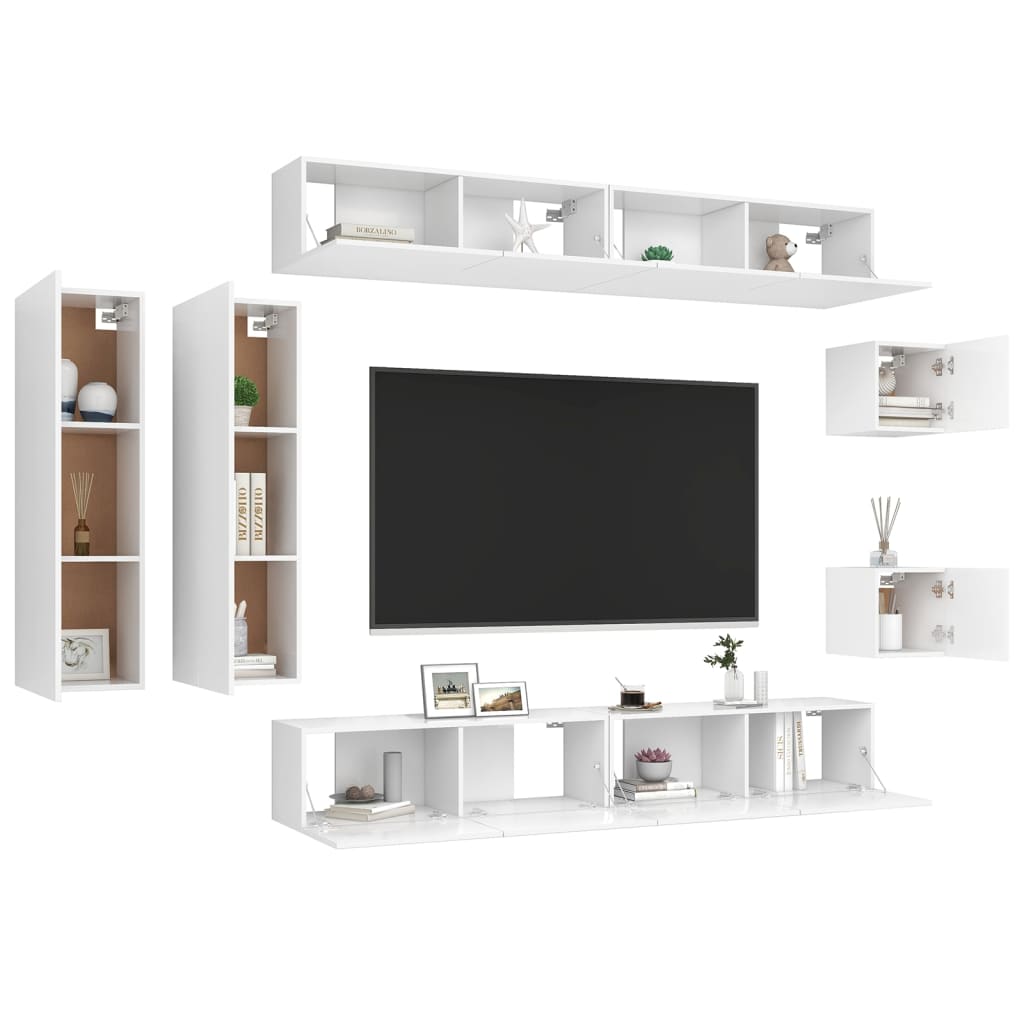 Set Mobili Porta TV 8 pz Bianco in Legno Multistrato